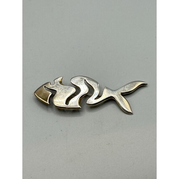 Vintage Sterling Silver Fish Pin Brooch Mexico 925 Cutout Modernist Fish Jewelry - Picture 2 of 8